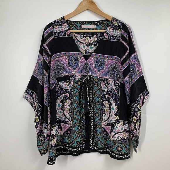 Alice & Trixie Womens Silk Peasant Top Long Flare Sleeves Tunic Size M - Picture 1 of 11